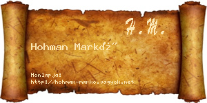 Hohman Markó névjegykártya